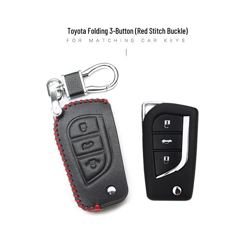Leather Car Key Cover for 2017 Toyota Models: Corolla, Camry, Crown, Levin, Reiz, RAV4, Highlander
