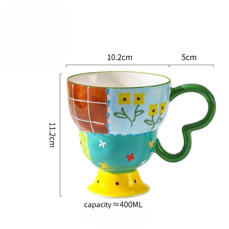 Tazza in Ceramica Carina Dipinta a Mano con Rilievo Tazza da Caffè Elegante Chic Tazza per Latte Avena Matcha Acqua Accessorio da Cucina Bicchieri Regalo