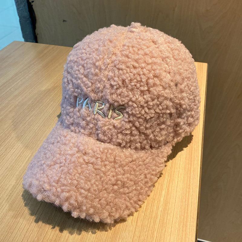 

Hat Lady FallSeason and ColdSeason Lamb Fur Baseball Hat Korean Style DailyWear Plush Thickened Warm Letter Baseball Cap CampusUse Trend Adjustable