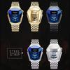 HOURSLY 6617 Fashion Men's Watches Motorcycle Cool Waterproof Sport Wristwatch Quartz Stainless Steel Belt Watch Gold Band Clock