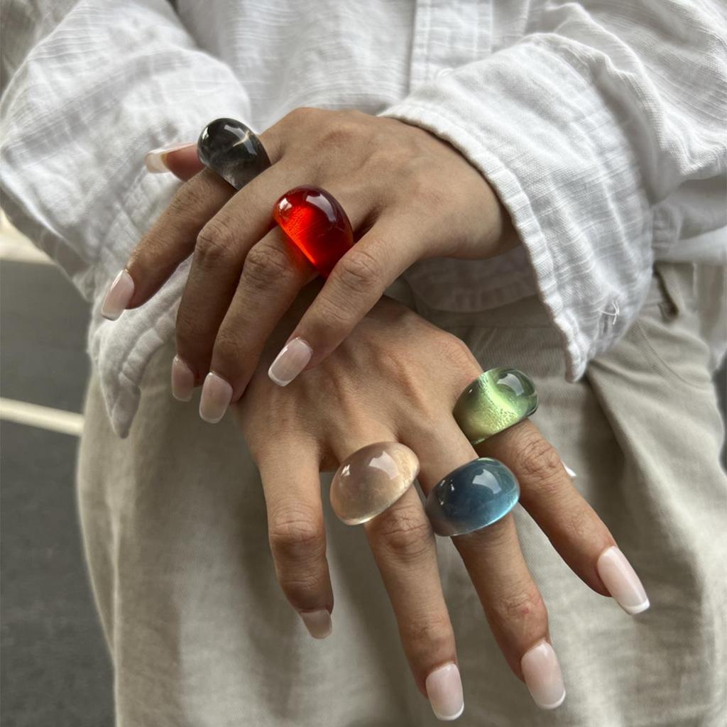 Retro Stackable Transparent Resin Ring: Colorful Arc Wide Band