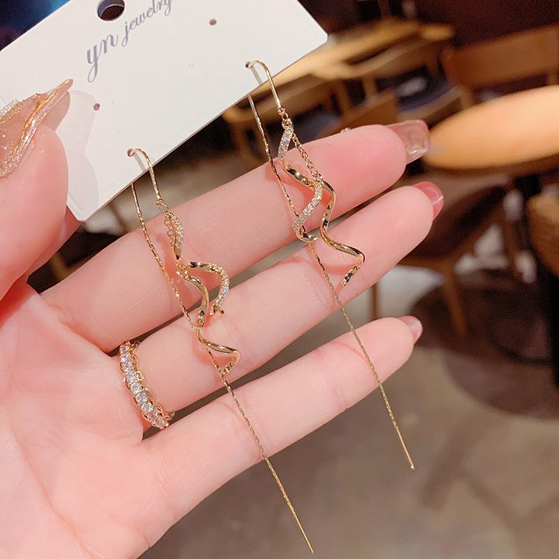 Cercei lungi zână cu perle coreene și diamante - Stil celebritate elegant și versatil