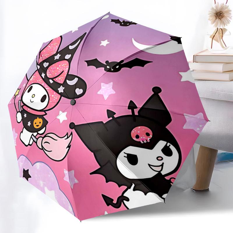 1pc My Melody & Kuromi Halloween Witch & Devil Costumes Automatic Folding Umbrella - Portable Tri-Fold Design with 8-Rib Iron Frame - Perfect Gift for