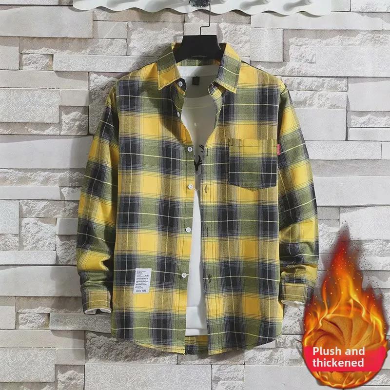 2024 Men's Plaid Velvet Warm Long Sleeve Shirt - Autumn/Winter Collection