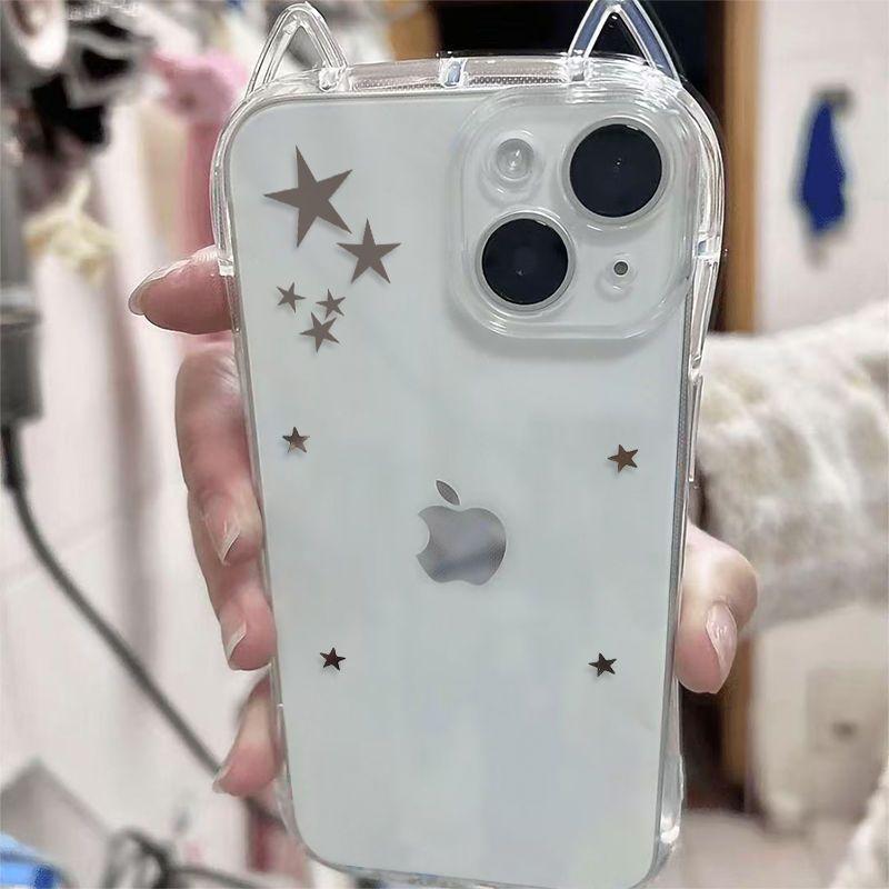Etui na telefon z uszami kota i gwiazdą dla Apple iPhone 17 ProMax - Wysoko Przezroczysty Silikon Wstrząsoodporny Przezroczysty Pokrowiec na iPhone na 16/15/14/13/12/11/Pro/Plus/ProMax