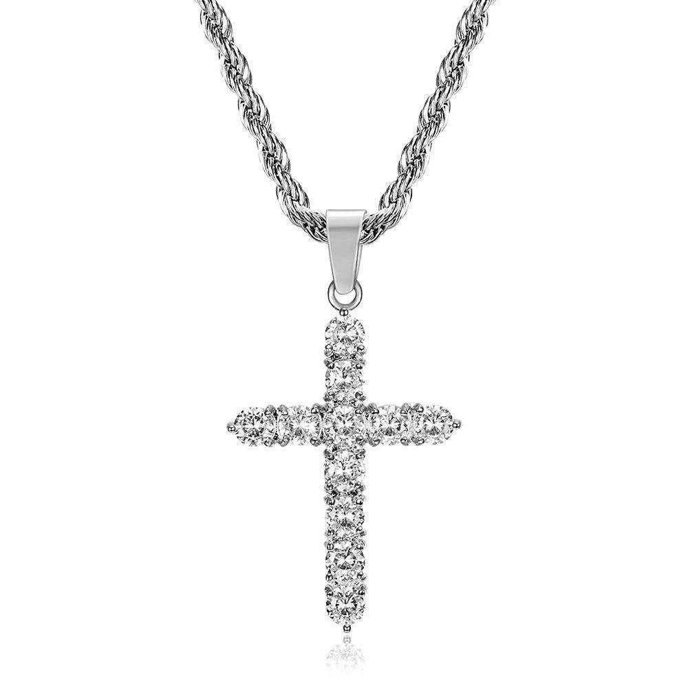 Hot-selling Hip Hop Jewelry Titanium Steel Gold-plated Zircon Cross Pendant Necklace