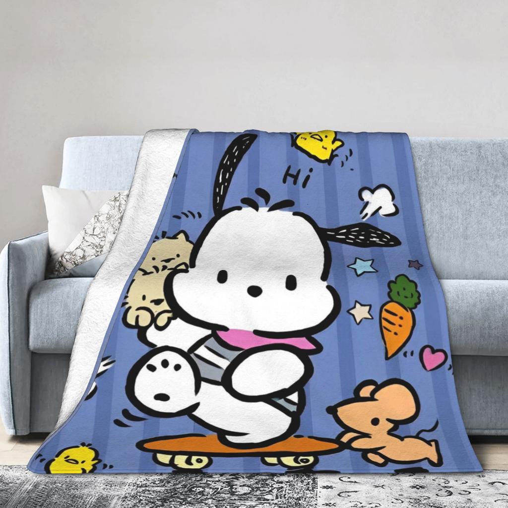 Pochacco Cute Blue Flannel Blanket Cartoon Dog Awesome Throw Blanket for Bed Sofa Couch 125*100cm Bedspreads,