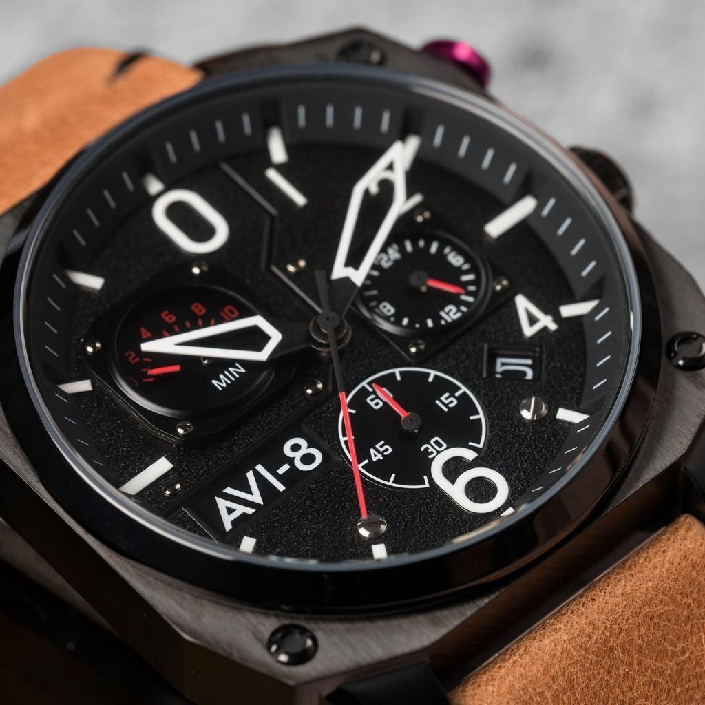 AVI-8 Hawker Hunter Charcoal Ember Brown Retrograde Chronograph Quartz AV-4052-02 Mens Watch