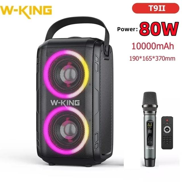 

W-King 80 Вт мощная портативная уличная розетка для караоке RGB 360 стерео объемного звучания беспроводной сабвуфер FM-радио TWS Bluetooth-динамик