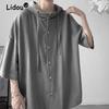 Summer Japanese Style Vintage Oversized Harajuku Shirt Men Casual Loose Hooded Blouse All Match Fashion Streetwear Male Clothes