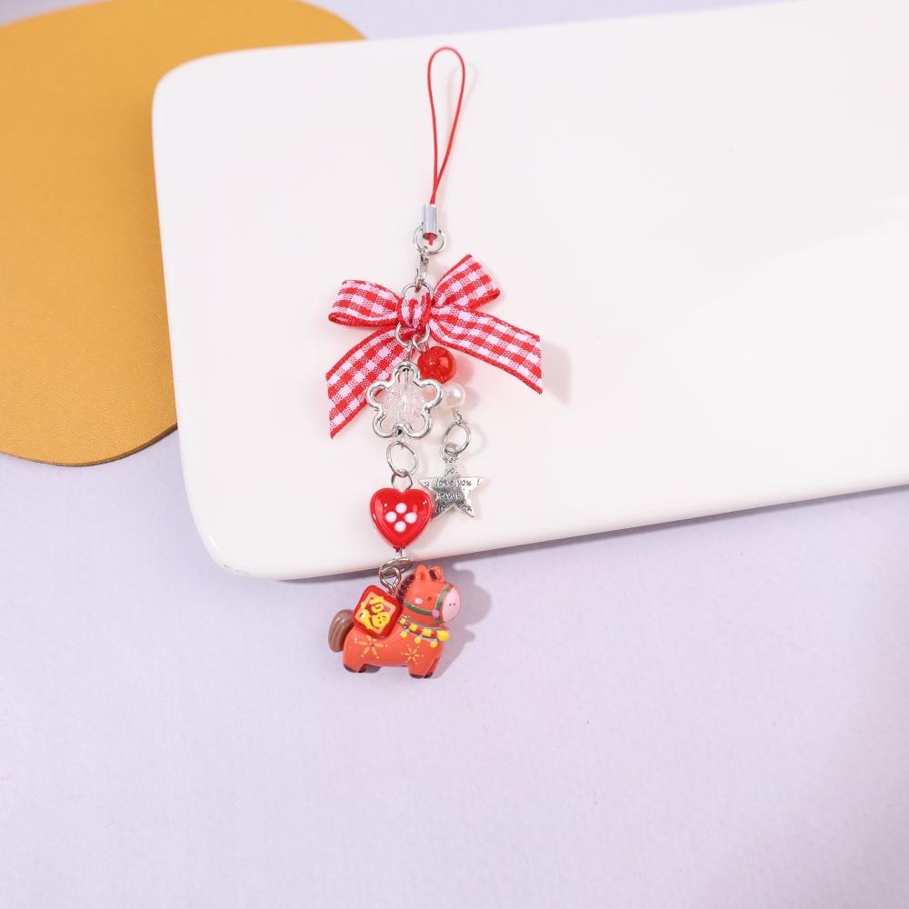 

Cartoon Bow Pony Beads Keychain Cute Horse Mobile Phone Rope Pendant Backpack Decoration Pendant Accessories Year Gifts