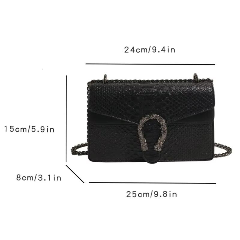 Retro Style Fashion Chain Shoulder Bag for Women Snake Pattern Crossbody Small Square Bag Trendy Accessory