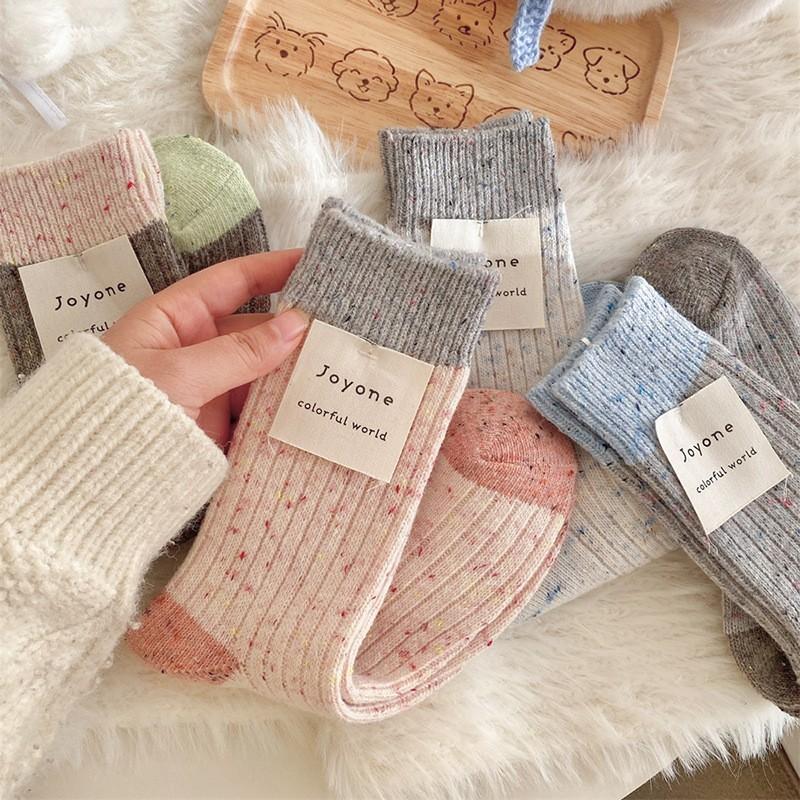 Wool Socks Children'S Season Medium Tube Socks Thickened Warm Dongdaemun Trend Color Matching Ideas Yarn Stacking Socks