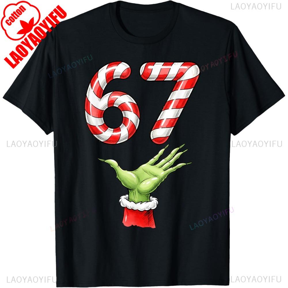 Santa Six Seven 67 Meme Christmas 67 Candy Cane TShirt Shortsleeve Oneck Streetwear Classic Pattern High Quality Cotton Tees