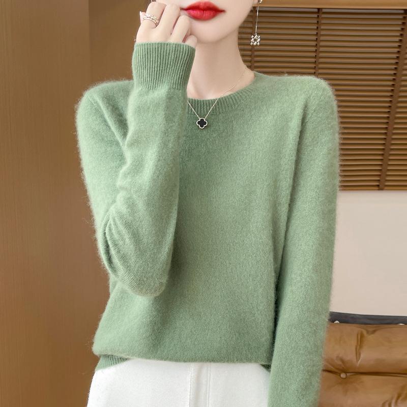 TIFICY Women's Fashion Casual Fall Winter Solid Color Print Long Sleeve O-Neck Sweaters