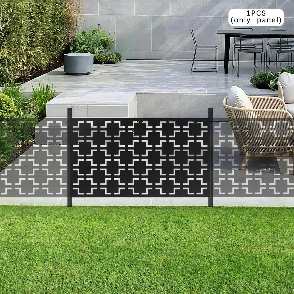 Modern Geometric Laser-Cut Privacy Screen Panel, Decorativ Room Divider, Garden Patio Fence Partition, Black Steel Mesh Design