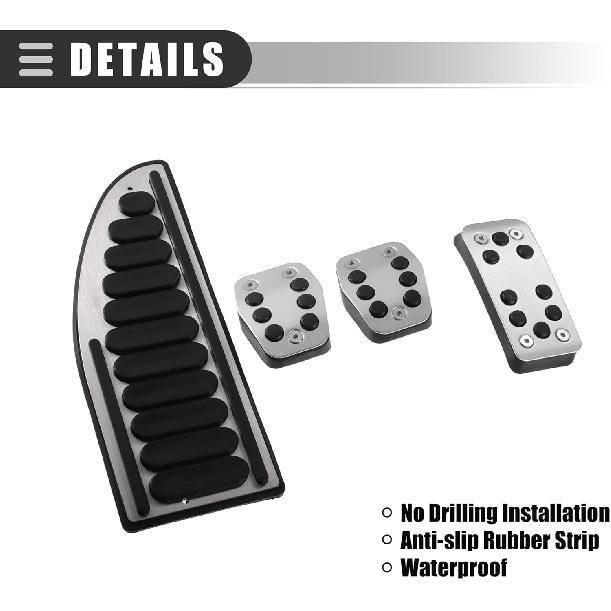 Motoforti Car Manual Transmission Fuel Brake Dead Pedal Cover Set, for Ford Focus 2 3 4 MK2 MK3 MK4 Kuga Escape RS ST 2005-2017, Metal, Black Silver