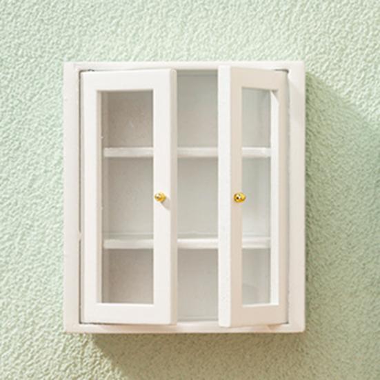 Dollhouse Wall Cabinet Realistic Clear Glass Door Mini 1/12 Doll House Miniature Wall Cabinet Model Simulation Furniture Accessories for Bathroom