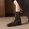 New Medium Heel Women's Medium Boots Solid Color Square Head Fashion Boots Women's Rear Zipper Large Size Women's Boots Korean Version Comf