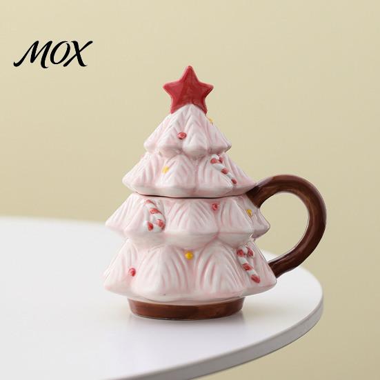 Unique Christmas Souvenir Present Tree Mug with Star Lid, 340ml Festive Holiday Coffee Cup for Hot Xmas Home Office Decor Cocoa And Milk, Retro Curved