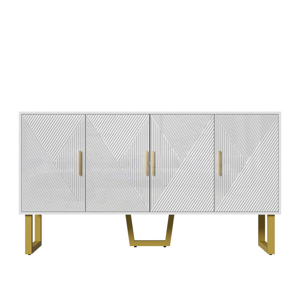 Sideboard mit hochglänzenden strukturierten Türen und goldenen Griffen, TürenDesign, höhenverstellbare Regale für Wohnzimmer und Schlafzimmer
