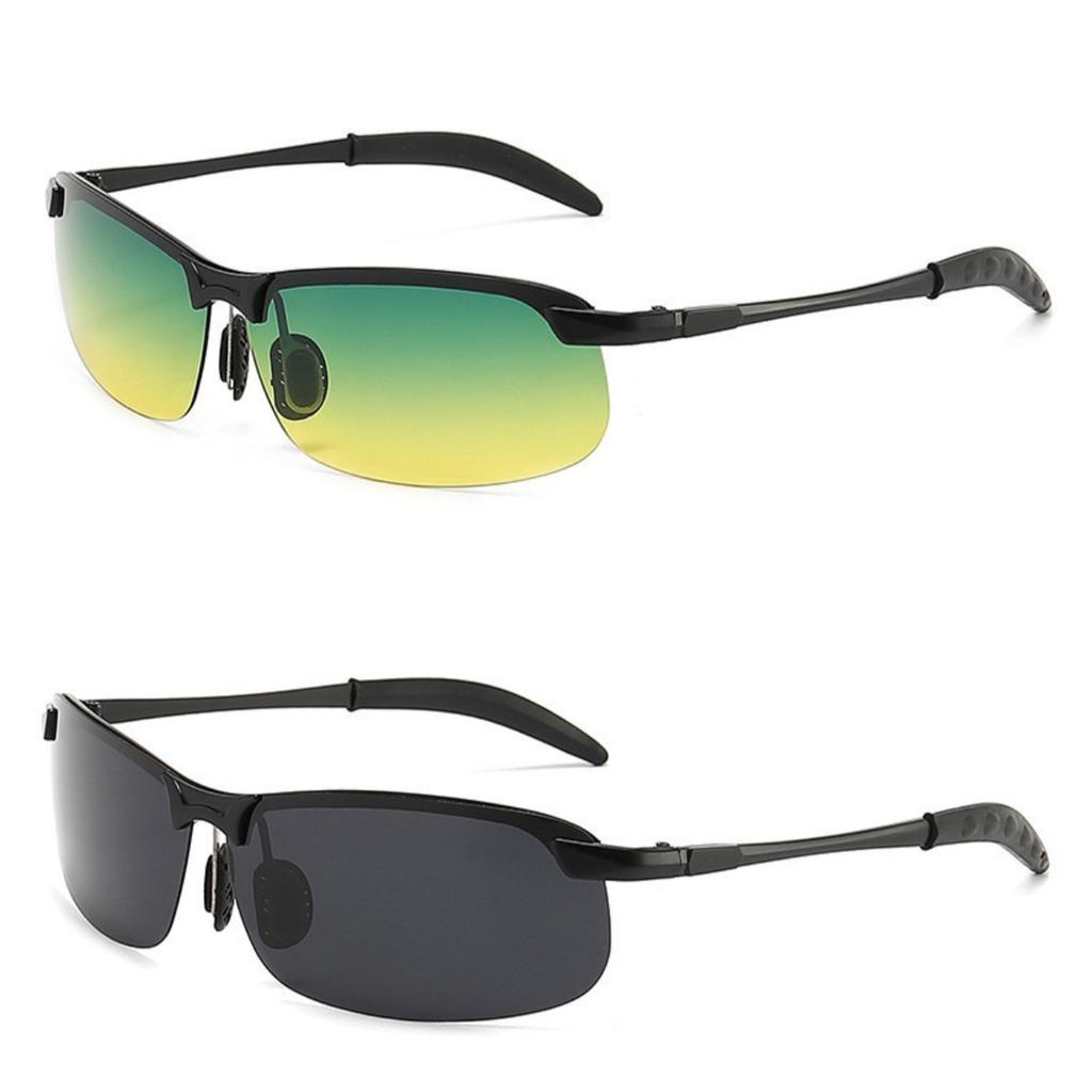 2 pairs of unisex day and night driving glasses - square frame anti glare night vision fashionable lightweight goggles