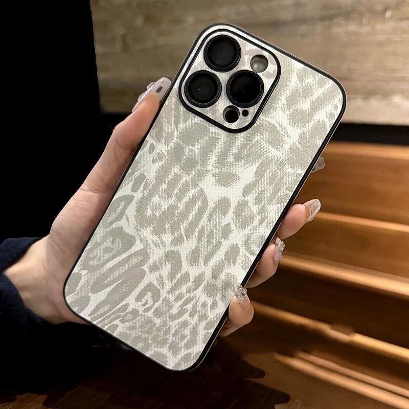 Luxury Leather Colorful Leopard Pattern Phone Case for iPhone 16 15 14 Plus 13 12 11 Pro Max Soft Bumper Matte Shockproof Cover