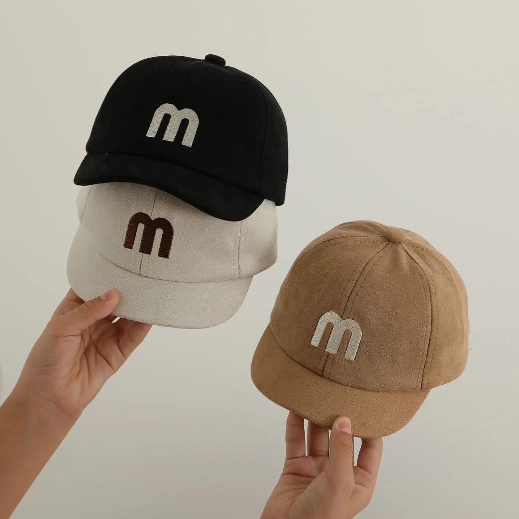 Letter M Baby Baseball Cap Infant Embroidery Peaked Hat Kids Solid Color Duck Tongue Caps 1-3year Boys Girls Short Brim Visors