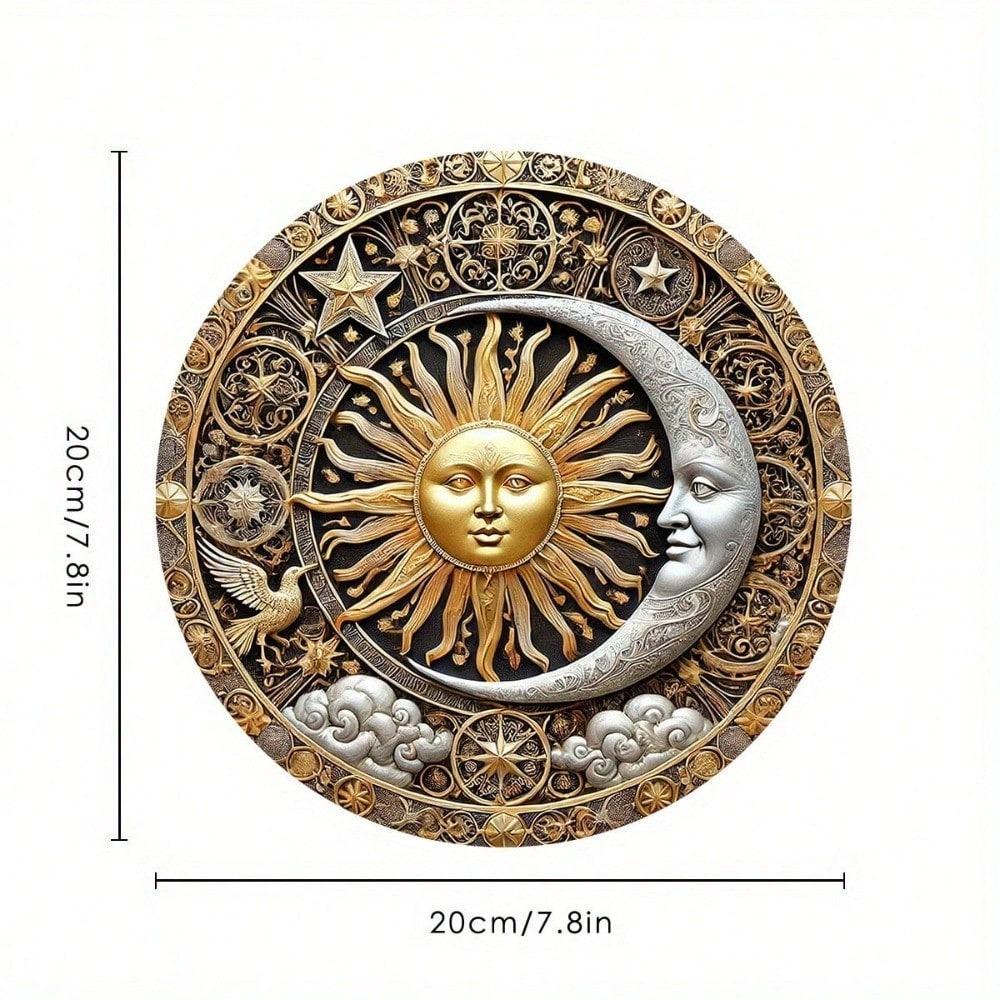 1pc Sun Moon Round Iron Sign Wall Art Home Bar Garden Decor Gift 20cm