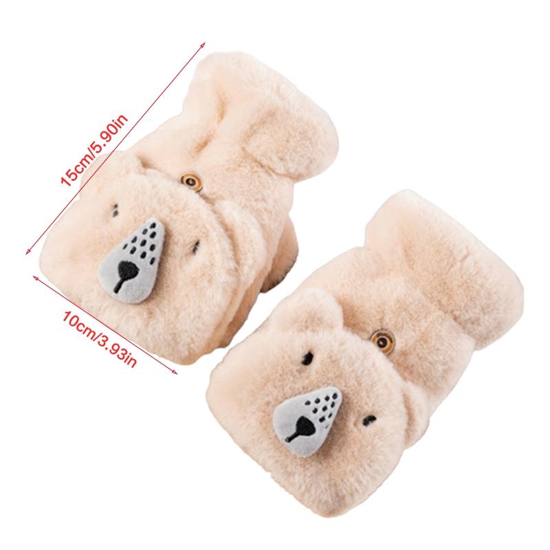 Cartoon Raccoons Shaped Convertible Gloves Winter Half Finger Mittens Stretchy Half Finger Gloves with Top Cover for Men
