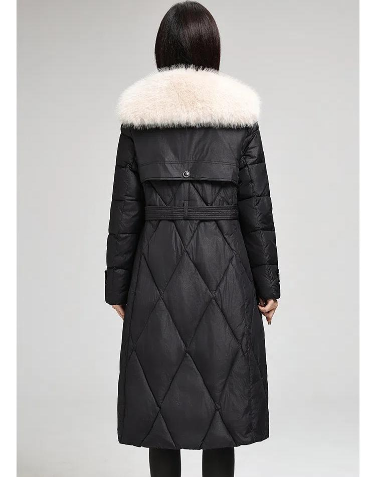 Stor størrelse Høst og vinter damefrakk ensfarget pelskrage midje slanking mellomlang fortykket vindtett damejakke