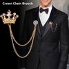 1Pcs Temperament Chain Brooch Crown Rhinestone Lapel  For Women Dress Mens Shirt Suit Set