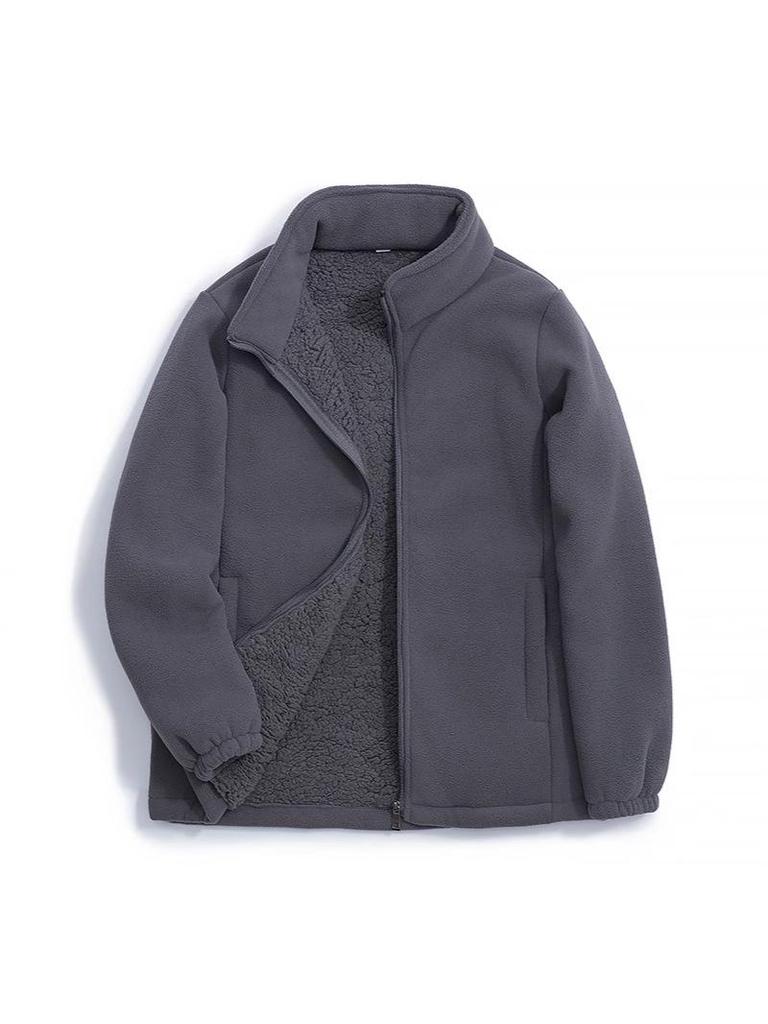 Unisex 2025 Cotton Coat: Short Fleece Stand-up Collar Cardigan for Autumn/Winter, Double-Sided Thick Warm Outerwear.