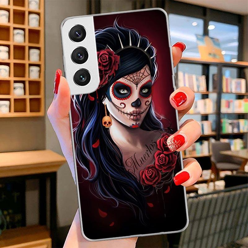 Catrina Beautiful Rose Girl Skull Cover Phone Case For Samsung Galaxy S26 S25 Edge S24 Ultra S23 S22 Plus S21 S20 FE Soft Fundas