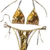 Neuer Bronzefarbener Nackenband-Bikini Perlenketten-Schmuck Sexy Strandmode Damen Badeanzug Badeanzug