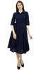 Bimba Women's 3 4 Sleeve Linen Collar Neck Solid Flared Shirt Dress with Side