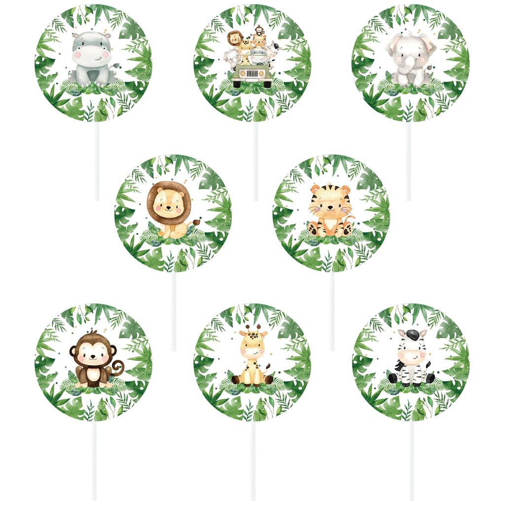 Animal Style Cake Topper Jungle Animal Theme Birthday Party Cake Decor Baby Shower Family Event Party Cake DIY Decor Supplies
