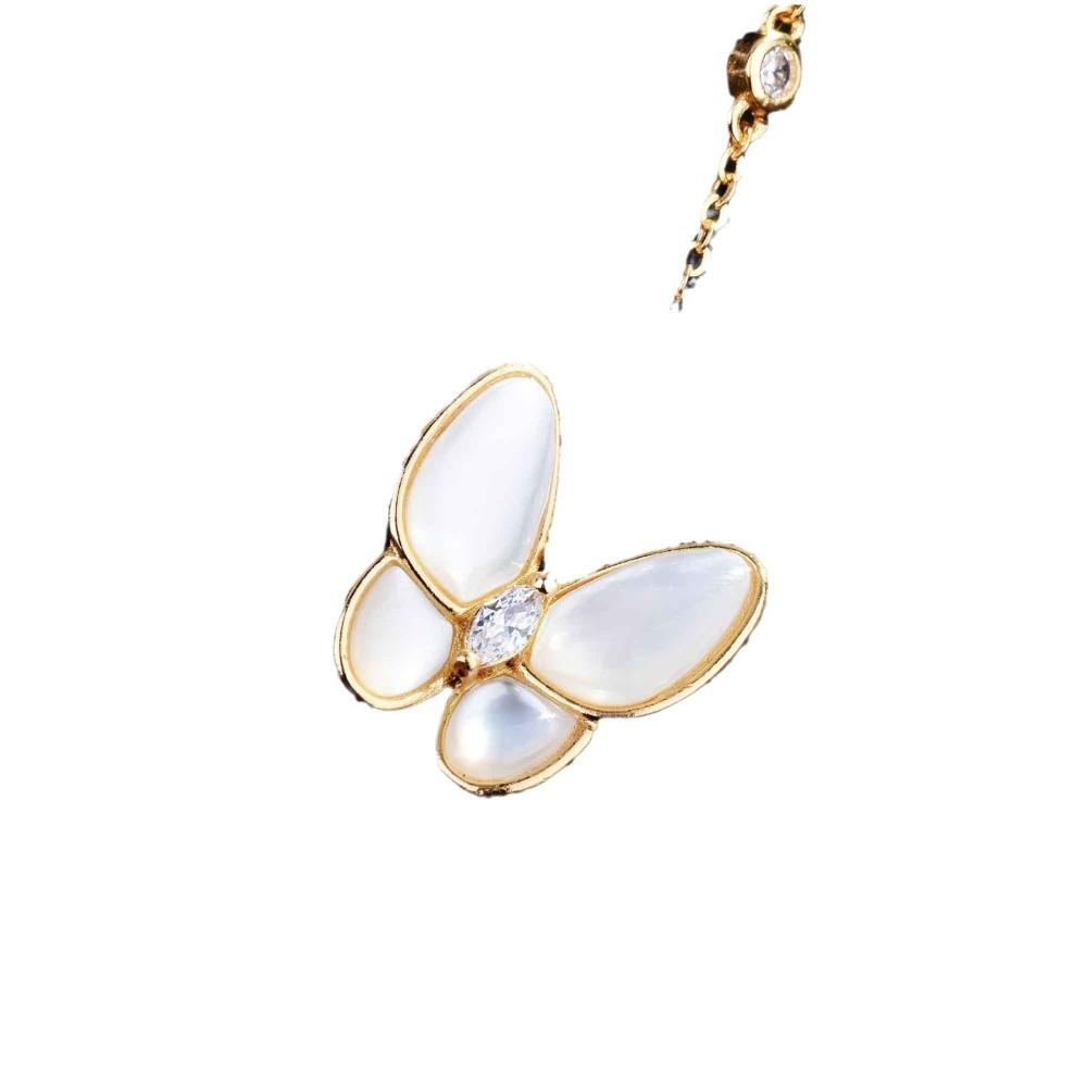 24k Gold Plated Natural Mother of Pearl Butterfly Necklace Vacuum Electroplated Shell Pendant