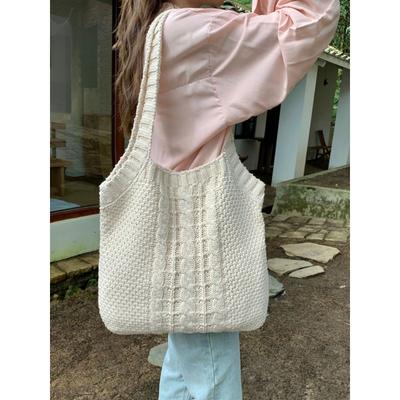 Literary Retro Knitting Bag Large Capacity Knitting Bag Twist Handbag Tote Bag Crossbody Bag Senior Ladies Bag