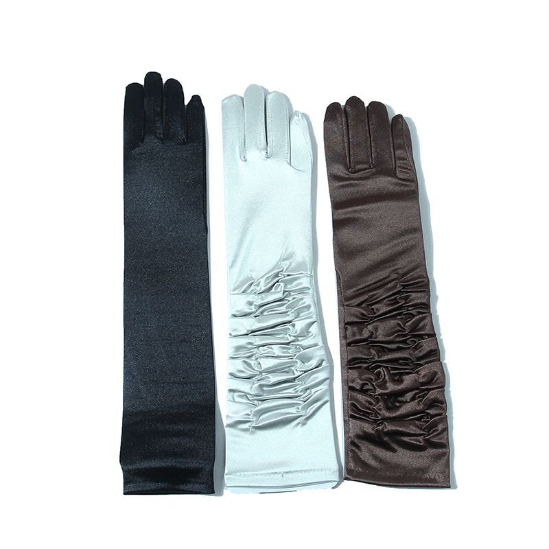 

Women s Black Long Satin Gloves Star Satin Evening Dress Performance and Show Host Etiquette Wedding Photography S opposite Black All yards
