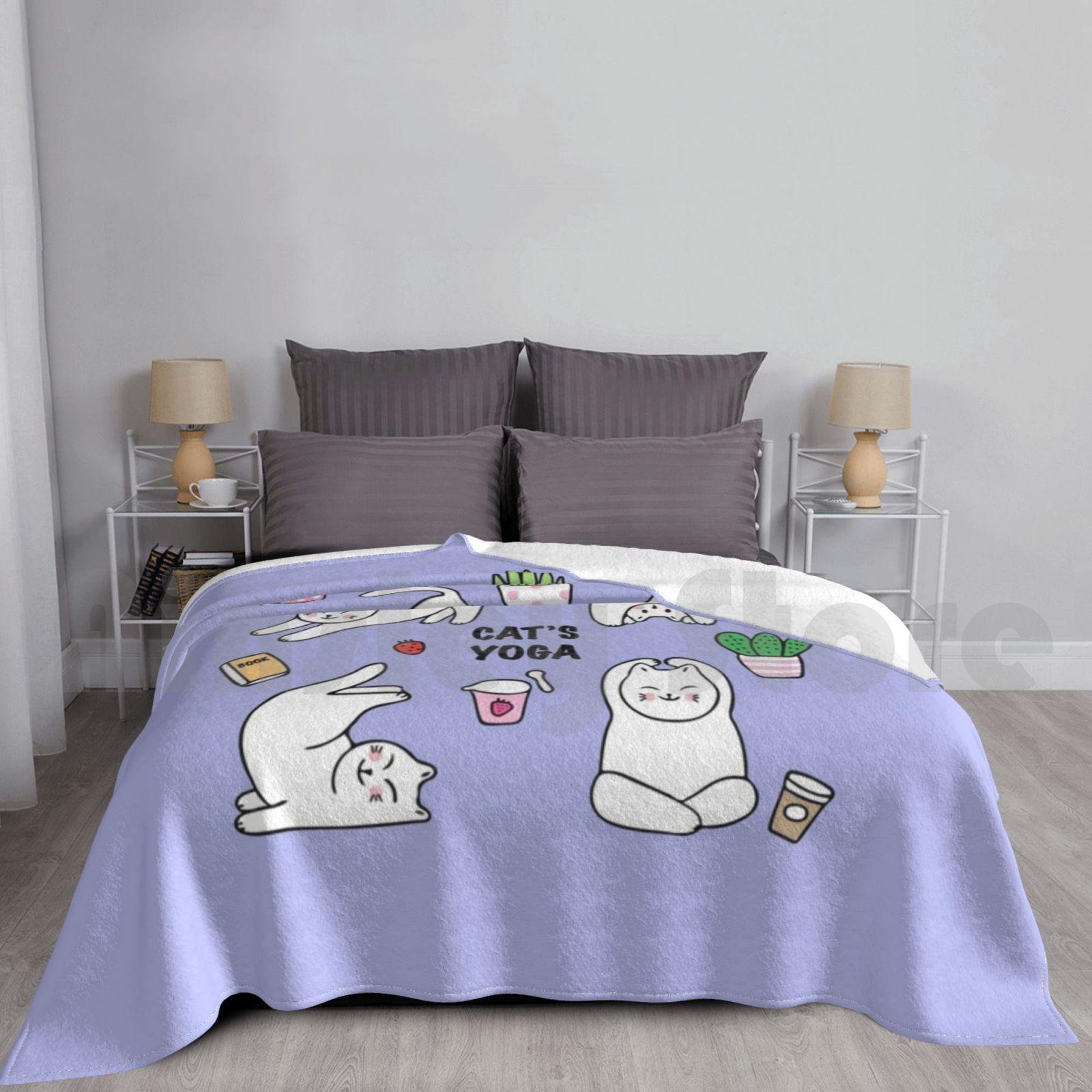 Cat s Yoga Funny Blanket For Sofa Bed Travel Yoga Cats Yoga Cat Lover Yoga Cat Pose Yoga Cat Yoga Cat Size: 75*100cm, Weight: 230 GSM