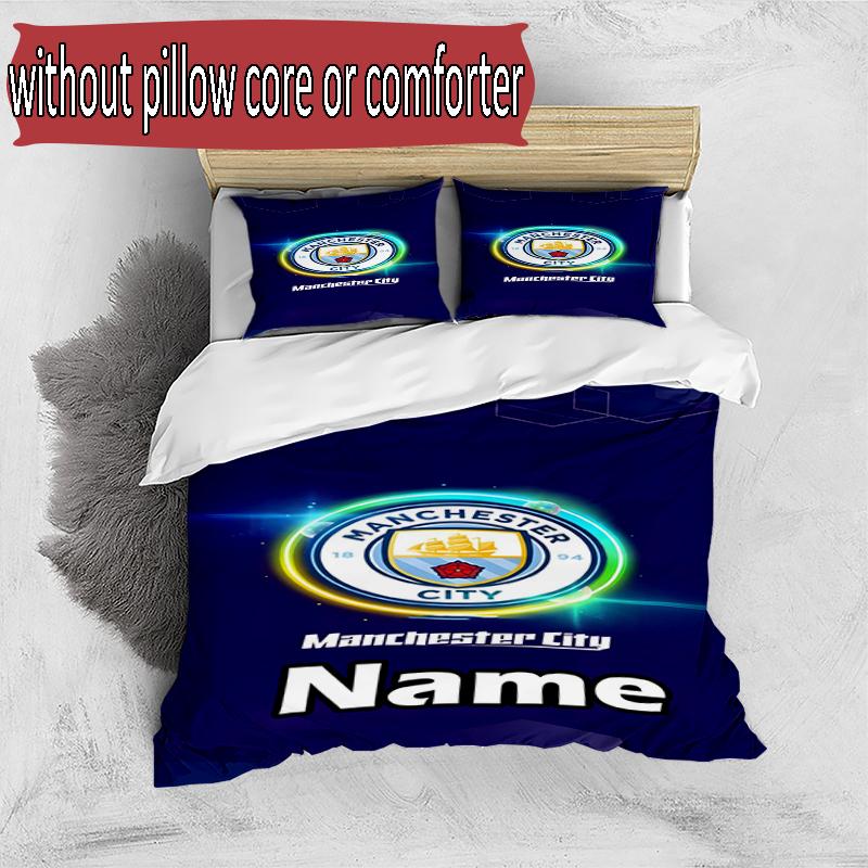 3pcs Duvet Cover Set (1*Duvet Cover + 2*Pillowcase, Without Core), Custom Name Manchester City FC Pattern Bedding Set, Home Bedroom Decor Gift