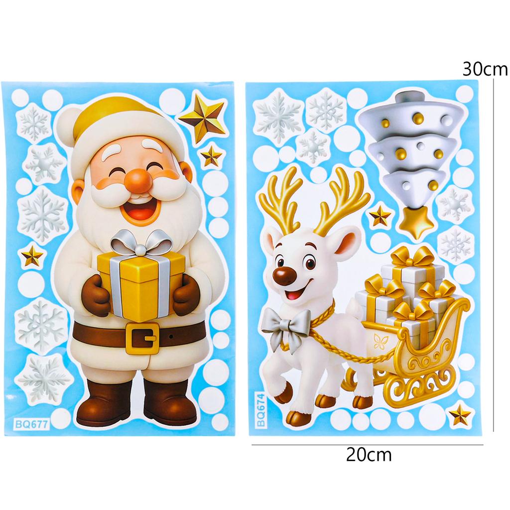 Christmas Window Stickers Winter Snowman Santa Claus Snowflake Reindeer Static Electricity Stickers Ornaments Xmas Home Decor