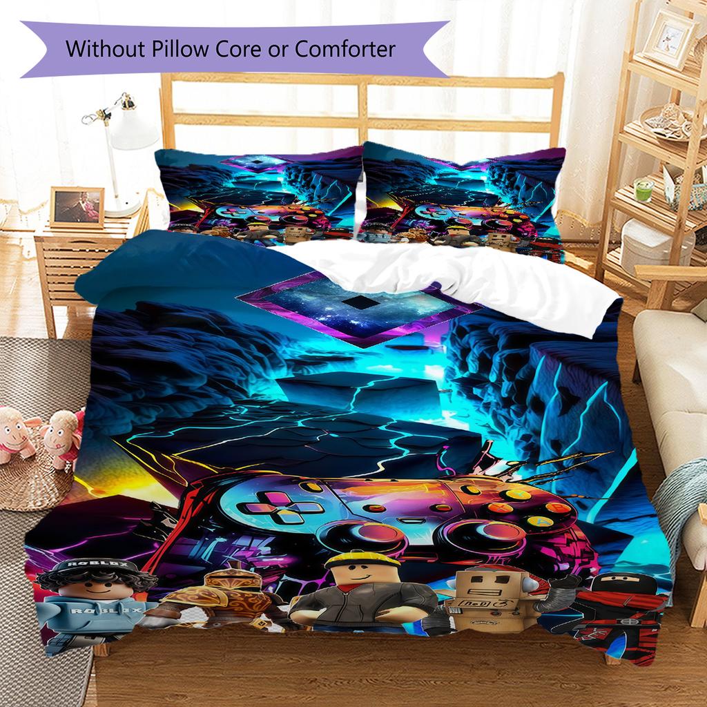 Roblox ,Pattern Bedding Quilt Set Quilt Cover Pillowcase Home Decoration Birthday Gift (1 * Duvet Cover + 2 * Pillowcase, Without Core)