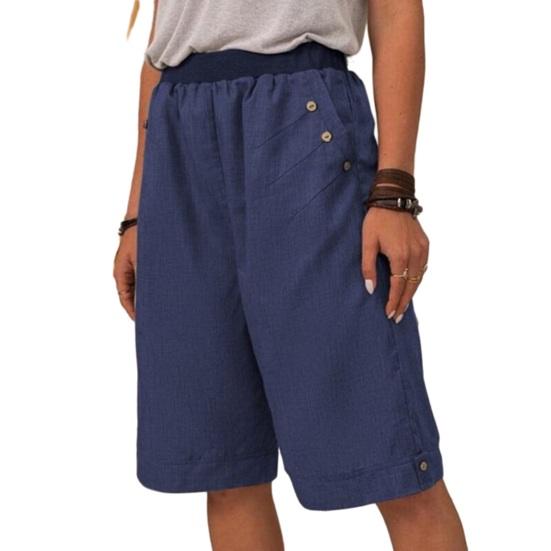 Women Summer Shorts Elastic Waist Mid-rise Casual Sporty Style Shorts with Pockets Solid Color Straight Wide Leg Shorts