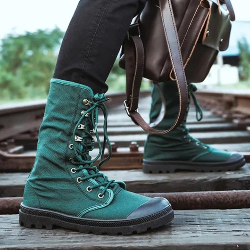 Luxury Men's Shoes 2026 Autumn High Top Canvas Boots Fashion Anti Slipwork Shoes for Men Outdoor Hiking Boots Zapatos De Hombre