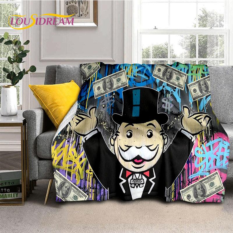 Rich Man Game Monopoly Dollar Cartoon Blanket,Soft Throw Blanket for Home Bedroom Bed Sofa Picnic Travel Office Cover Child Gift