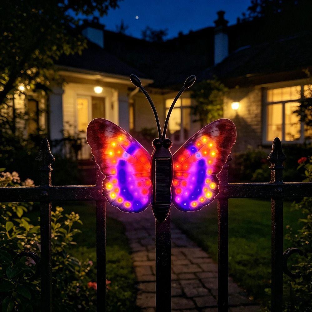Solar Powered Solar Butterfly Light Waterproof Color Changing LED Butterfly Light LED Lighting Auto Charging Butterfly Wall Lamp