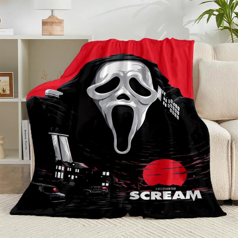 1PC Heartbeat Ghostface Of Horror Flannel Blanket Gift, Suitable for Both Men And Women, Soft Ideal for Beds And Sofa, Birthday Or Christmas Gift