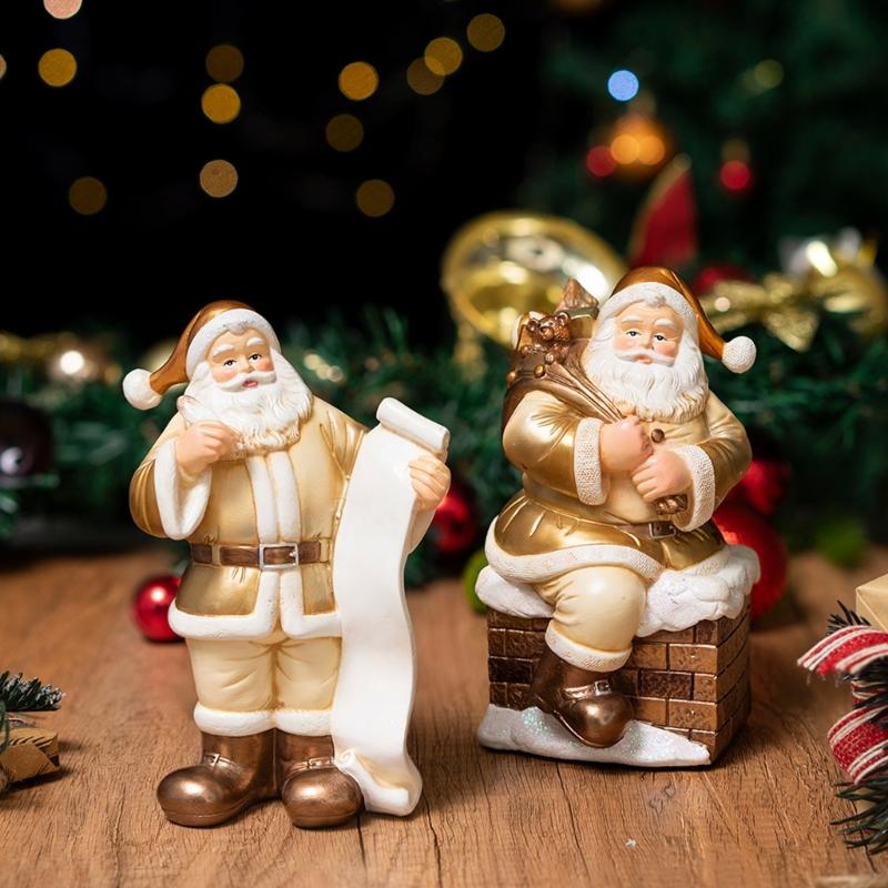 Handcrafted Santa Statue Resins Ornaments For Desktop Christmas Scene And Festival Decoration